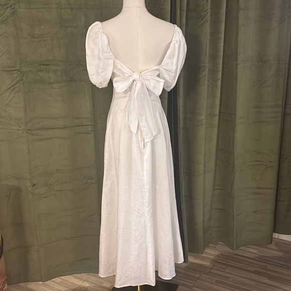 Reformation 100% linen Elegant White Puff Sleeve midi Dress, US12 - Picture 8 of 12